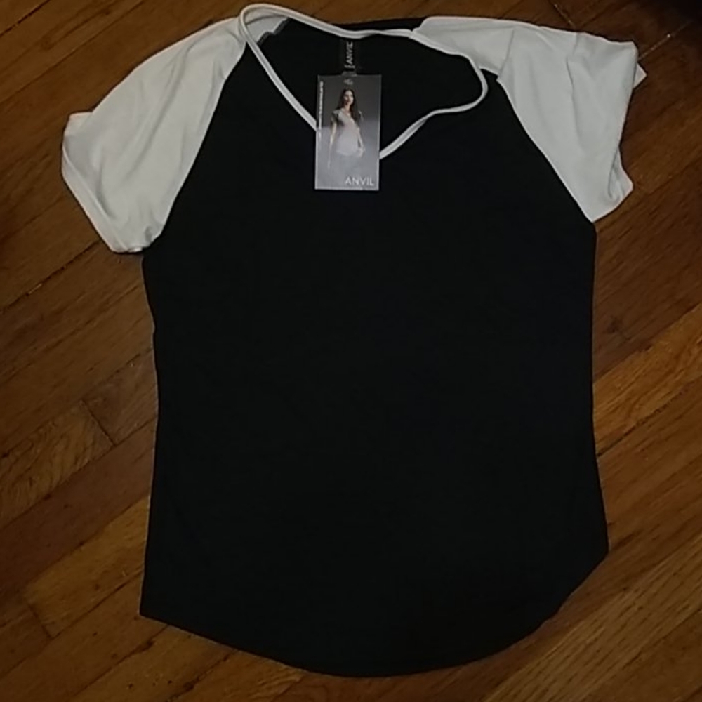 Anvil black shirt with white sleeves